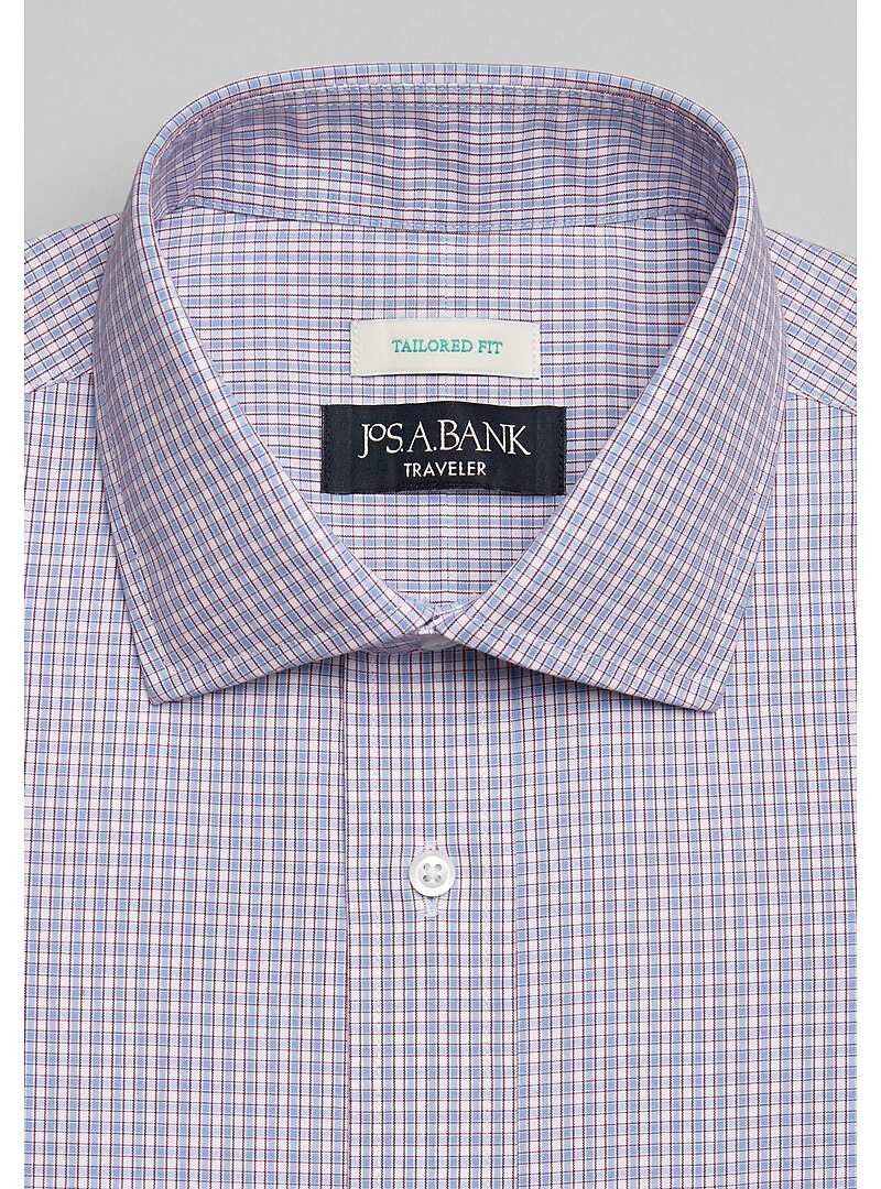 Traveler Collection Tailored Fit Spread Collar Mini Grid Dress Shirt - Big & Tall#5FV2