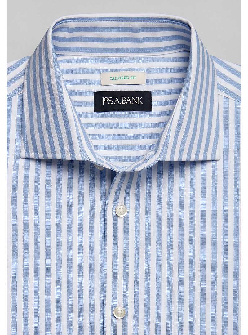 Jos. A. Bank Tailored Fit Stripe Short Sleeve Sportshirt - Big & Tall#6MP3