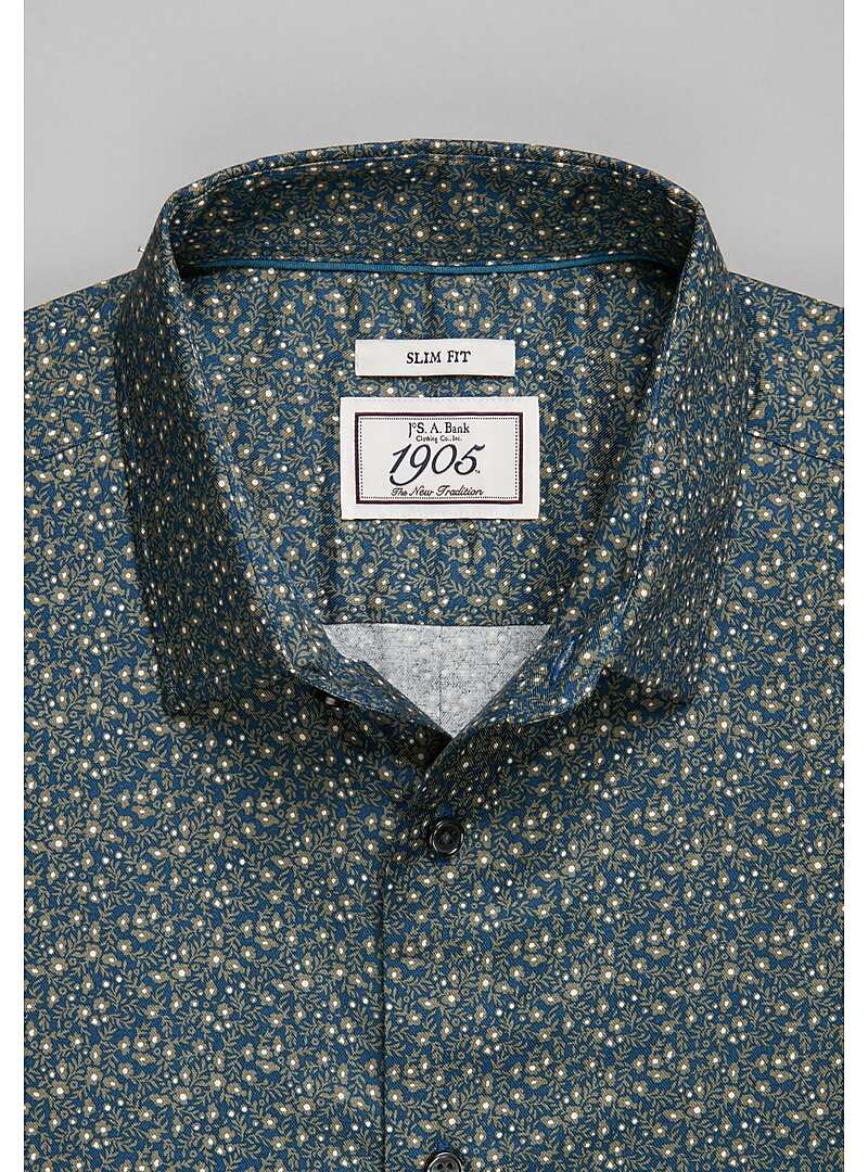 1905 Collection Slim Fit Spread Collar Floral Print Short Sleeve Sportshirt#6LG0