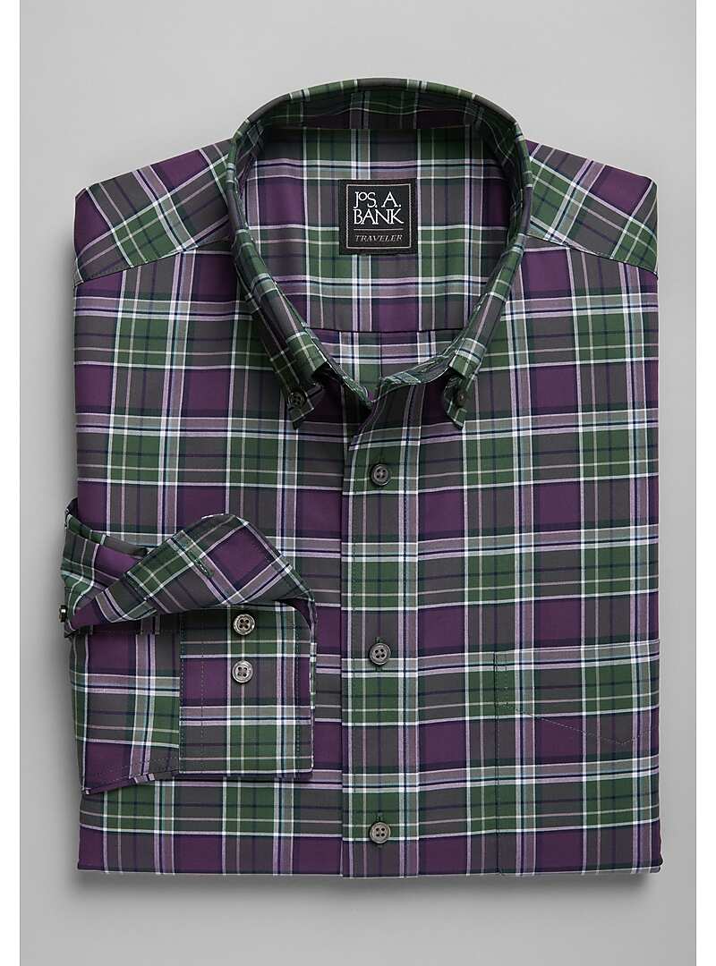 Traveler Collection Traditional Fit Button-Down Collar Plaid Sportshirt - Big & Tall#6LGU