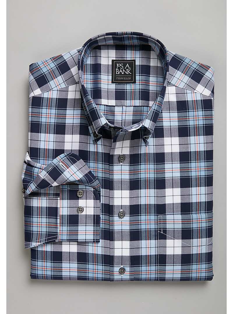 Traveler Collection Traditional Fit Button-Down Collar Plaid Sportshirt#6LCD