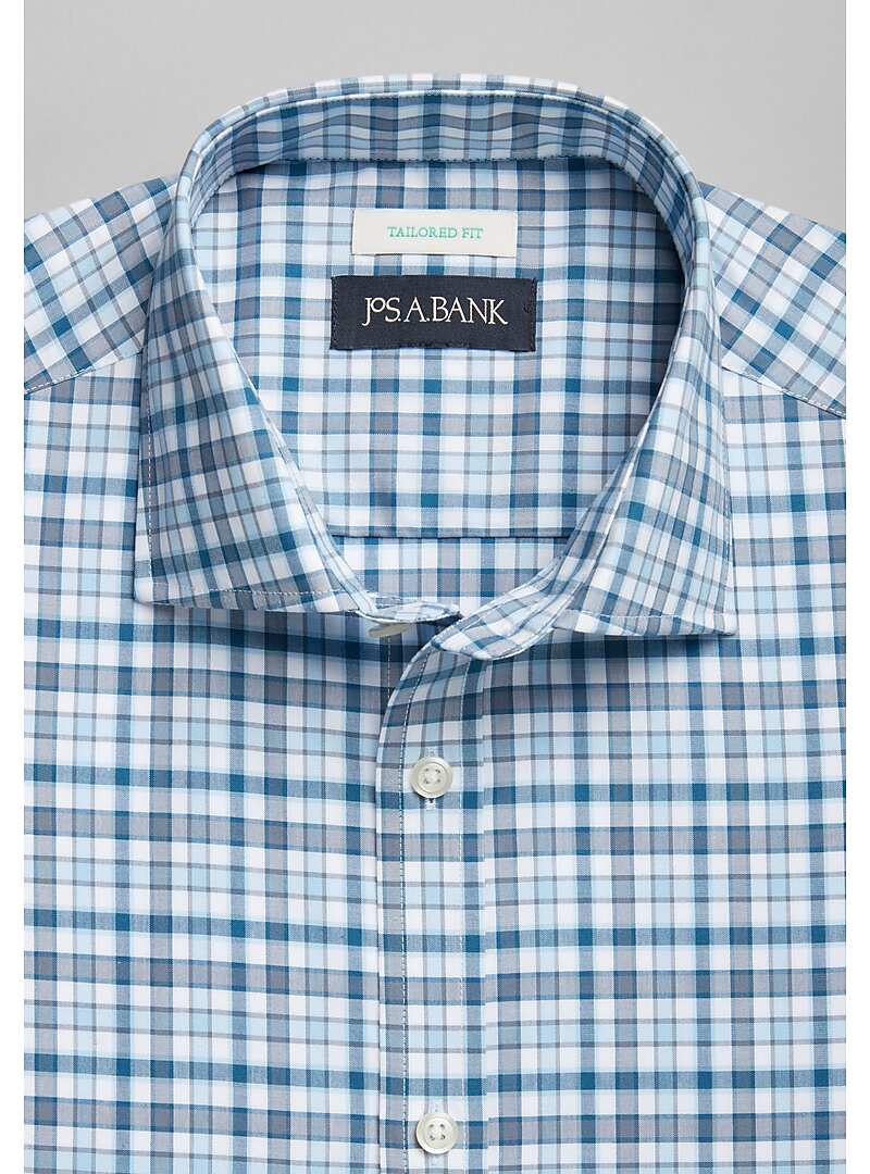 Jos. A. Bank Tailored Fit Spread Collar Plaid Short Sleeve Sportshirt - Big & Tall#6MM9