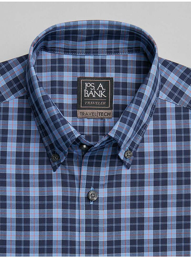 Travel Tech Tailored Fit Button-Down Collar Plaid Sportshirt - Big & Tall#6M5X
