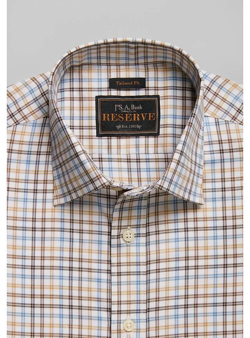 Reserve Collection Tailored Fit Spread Collar Twill Check Sportshirt - Big & Tall#6LXE
