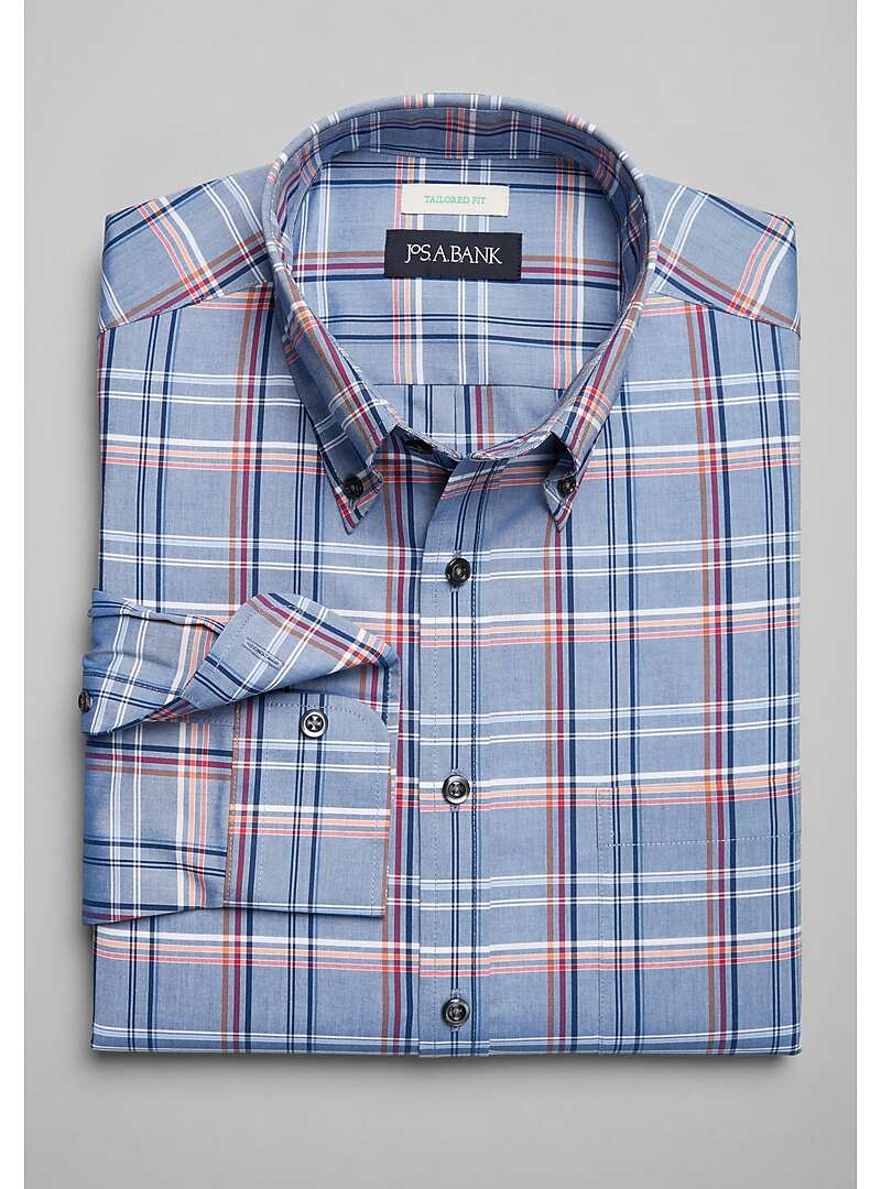 Jos. A. Bank Tailored Fit Button-Down Collar Hot and Cold Plaid Sportshirt - Big & Tall#6MKF