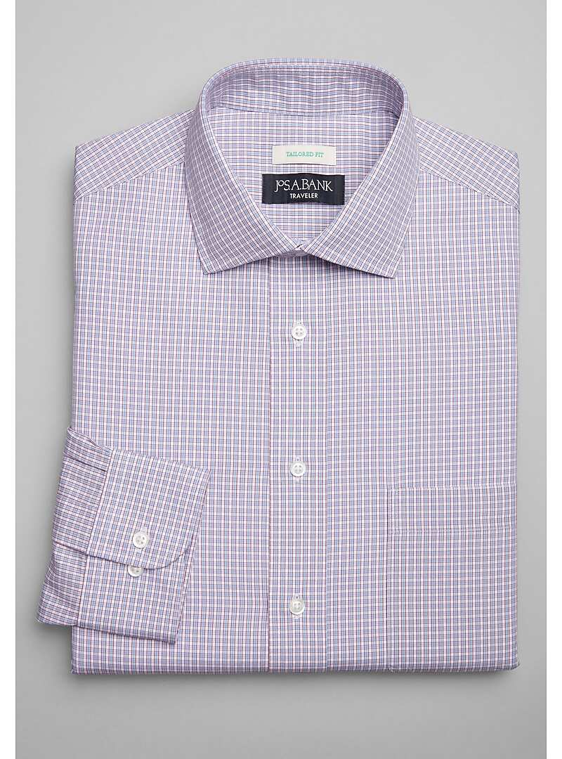 Traveler Collection Tailored Fit Spread Collar Mini Grid Dress Shirt - Big & Tall#5FV2