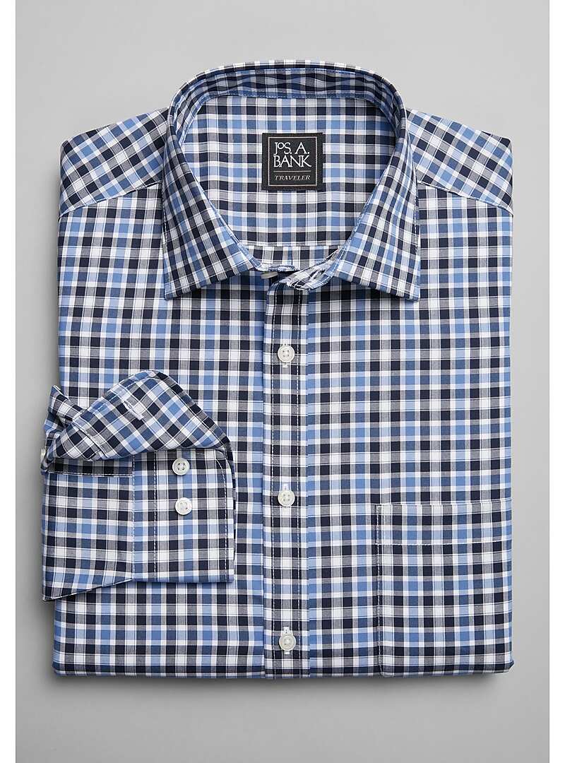 Traveler Collection Tailored Fit Spread Collar Check Sportshirt - Big & Tall#6MDZ