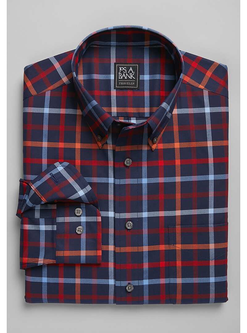 Traveler Collection Tailored Fit Button-Down Collar Plaid Sportshirt - Big & Tall#6LC7