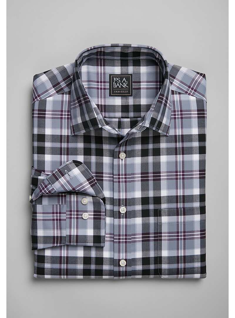 Traveler Collection Tailored Fit Spread Collar Plaid Sportshirt - Big & Tall#6M2T