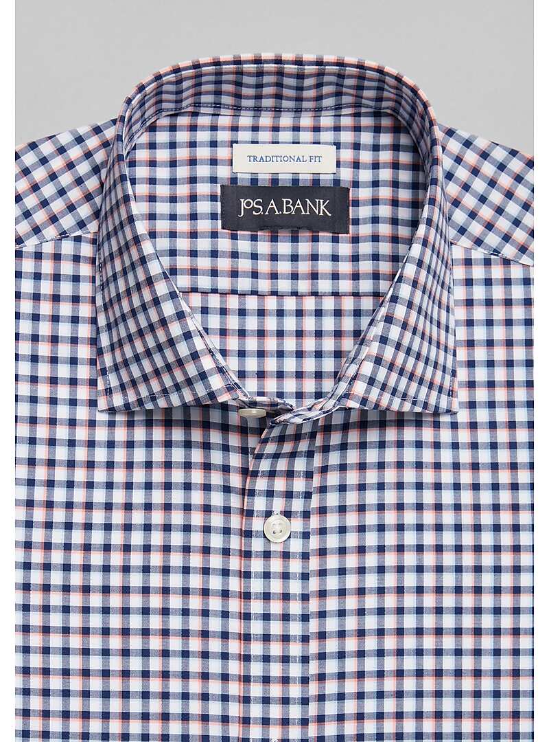 Jos. A. Bank Traditional Fit Spread Collar Shadow Plaid Short Sleeve Sportshirt - Big & Tall#6MMJ