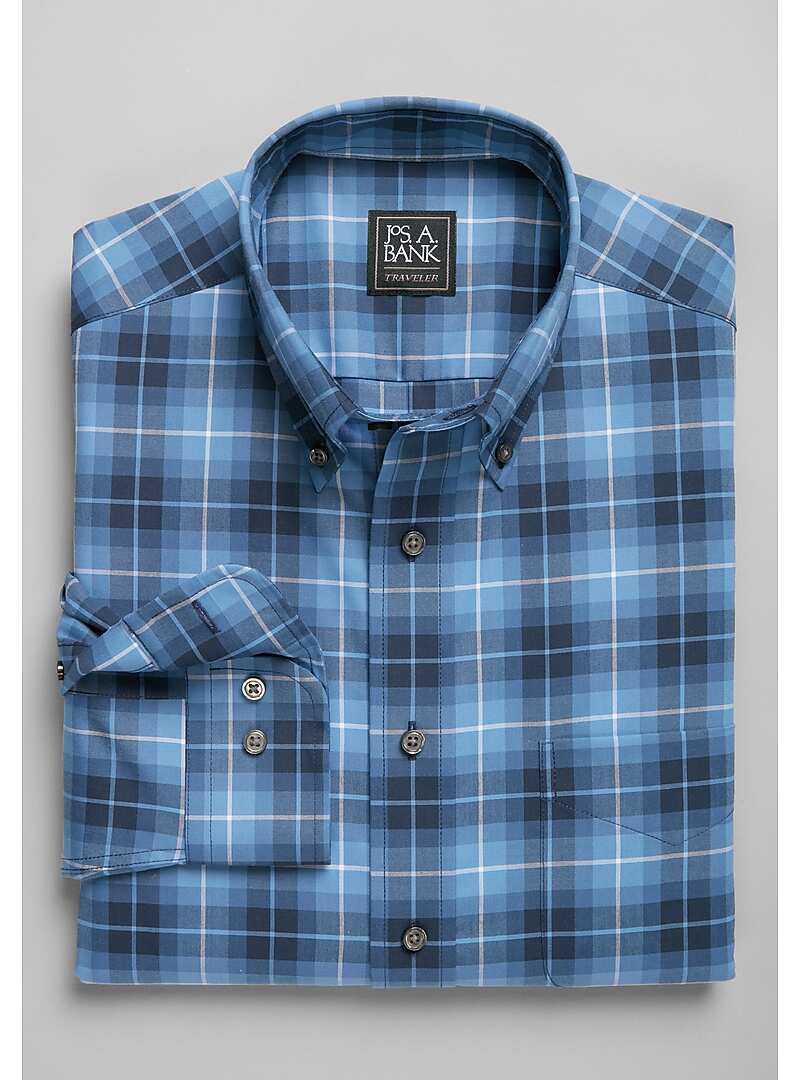 Traveler Collection Tailored Fit Button-Down Collar Plaid Sportshirt - Big & Tall#6LJG