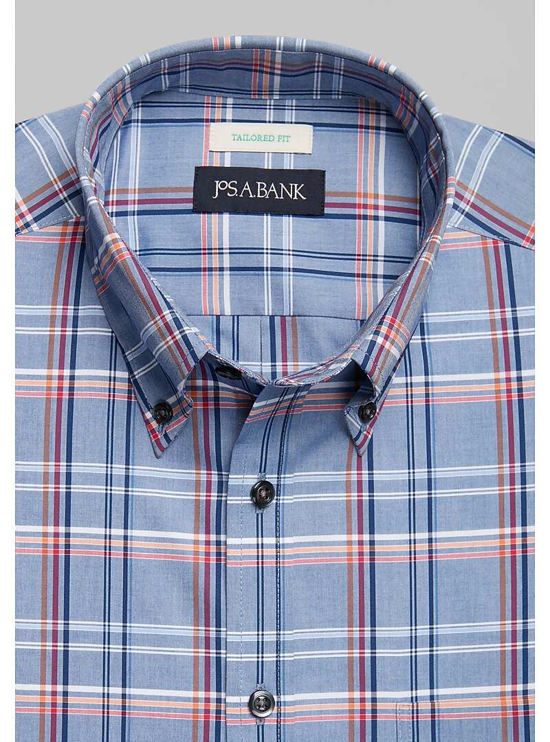 Jos. A. Bank Tailored Fit Button-Down Collar Hot and Cold Plaid Sportshirt - Big & Tall#6MKF