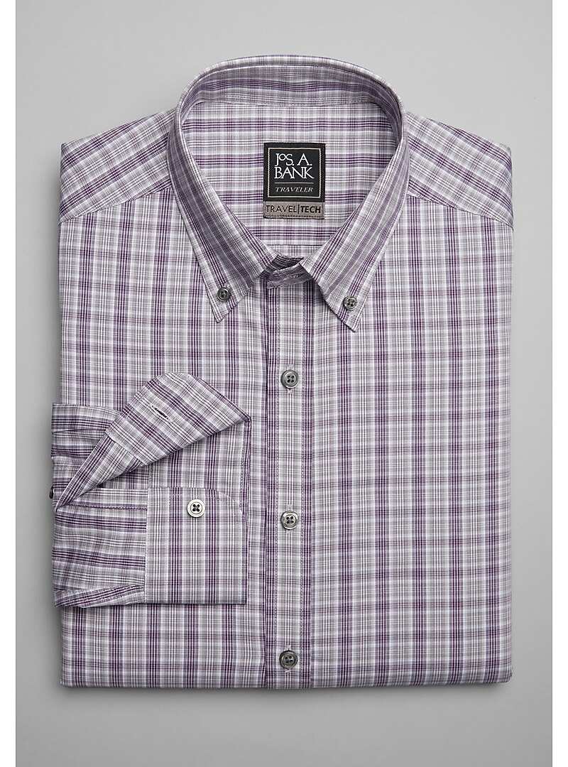 Travel Tech Tailored Fit Button-Down Collar Check Sportshirt#6LZL