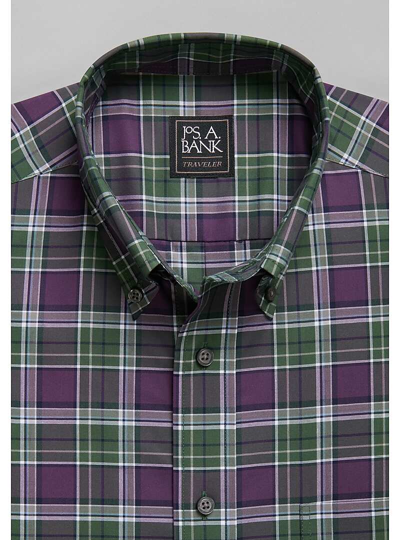 Traveler Collection Traditional Fit Button-Down Collar Plaid Sportshirt - Big & Tall#6LGU