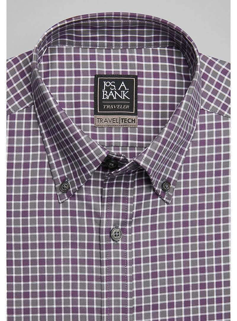 Travel Tech Tailored Fit Button-Down Collar Plaid Sportshirt - Big & Tall#6LZR