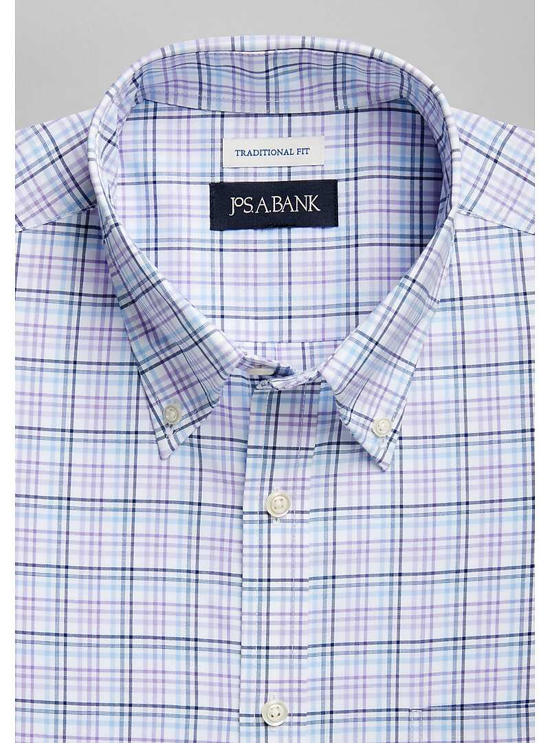 Jos. A. Bank Traditional Fit Button-Down Collar Tri-Color Check Sportshirt - Big & Tall#6MNH