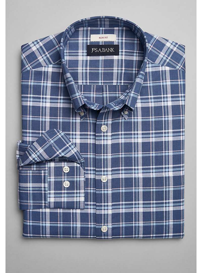 Jos. A. Bank Slim Fit Button Down Collar Long Island Plaid Sportshirt - Big & Tall#6MTJ