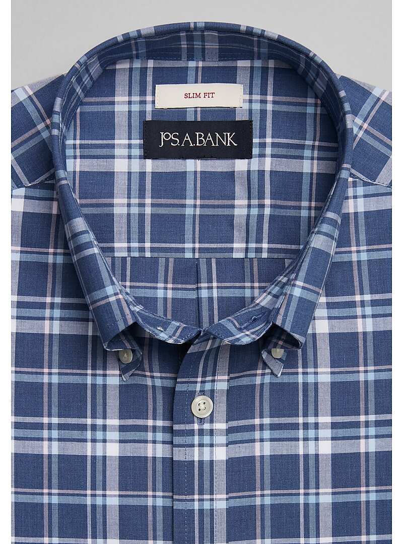Jos. A. Bank Slim Fit Button Down Collar Long Island Plaid Sportshirt - Big & Tall#6MTJ