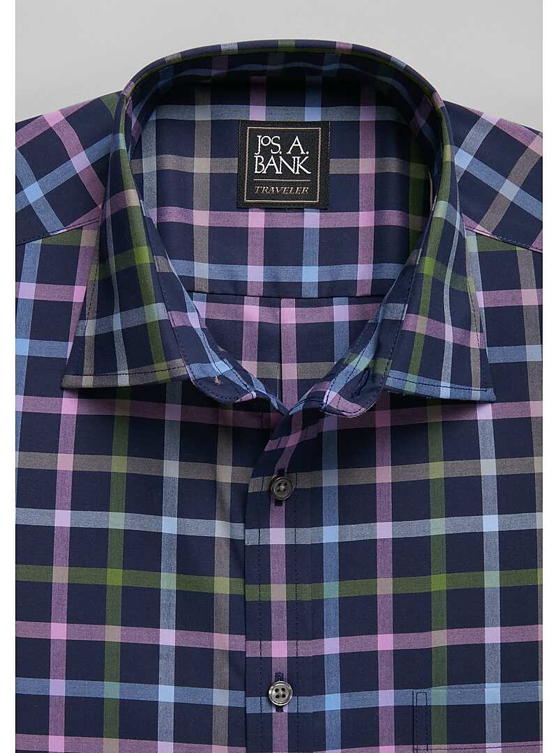 Traveler Collection Tailored Fit Spread Collar Grid Sportshirt - Big & Tall#6LJC