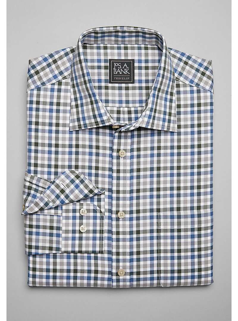 Traveler Collection Slim Fit Spread Collar Check Sportshirt#6M3U