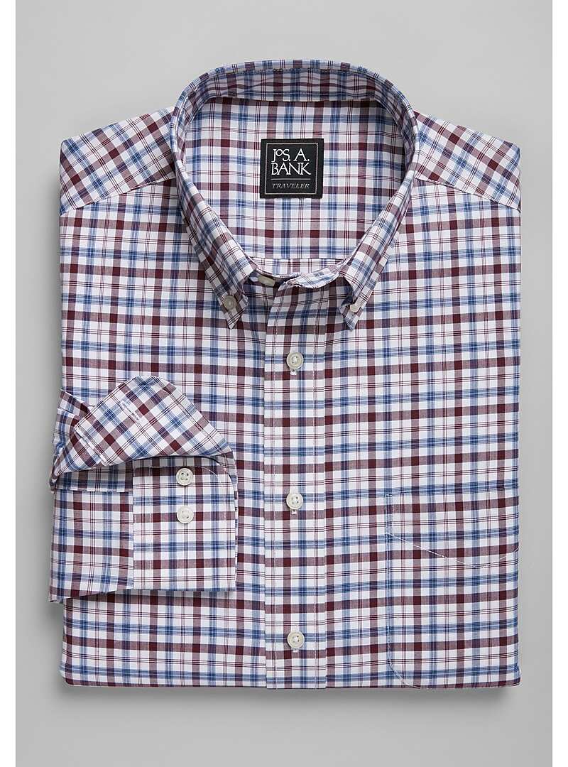 Traveler Collection Tailored Fit Button-Down Collar Grid Sportshirt - Big & Tall#6M2P