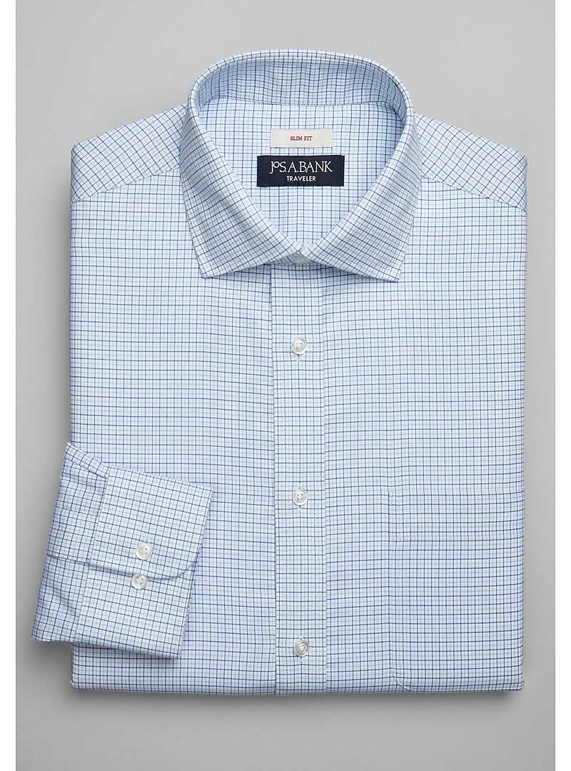 Traveler Collection Slim Fit Spread Collar Mini Grid Dress Shirt - Big & Tall#5FPM
