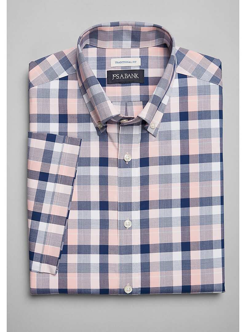 Jos. A. Bank Traditional Fit Button-Down Collar Bold Plaid Short Sleeve Sportshirt - Big & Tall#6MMG
