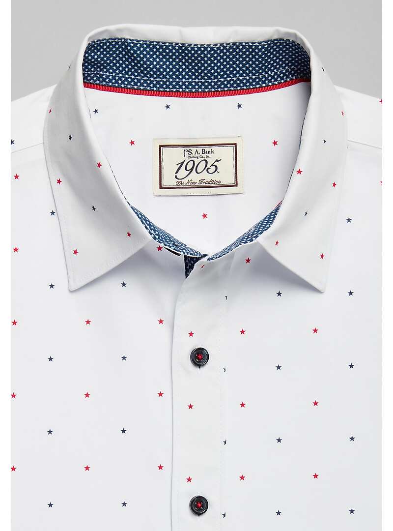 1905 Collection Tailored Fit Star Dot Print Short Sleeve Sportshirt - Big & Tall#6HY5