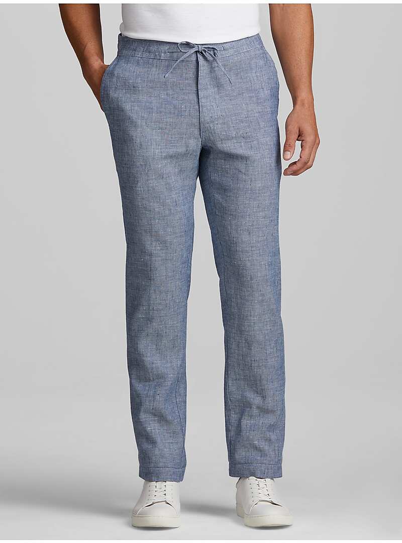 Reserve Collection Tailored Fit Flat Front Linen Blend Pants#21VV