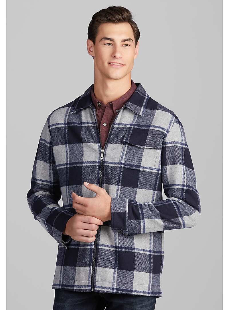 1905 Collection Tailored Fit Zip Front Plaid Shirt Jacket CLEARANCE#71AM