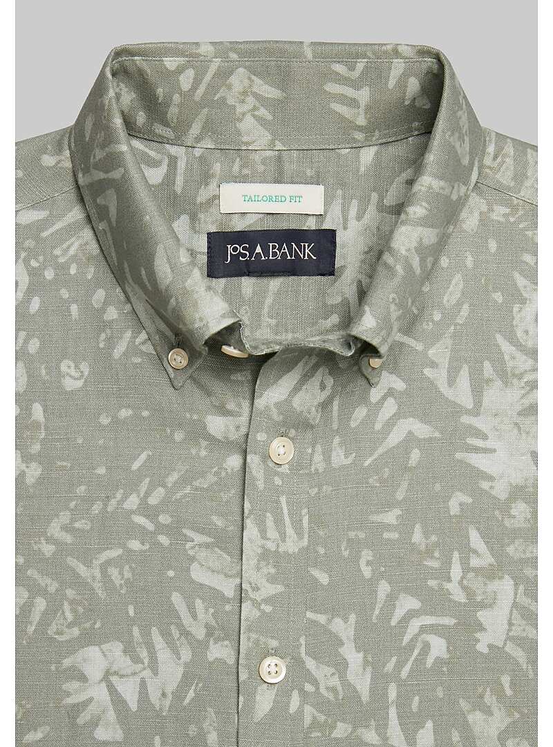 Jos. A. Bank Tailored Fit Button-Down Collar Short Sleeve Palm Camo Sportshirt - Big & Tall#6MTG