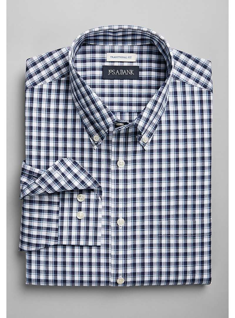 Jos. A. Bank Traditional Fit Button-Down Collar Check Sportshirt - Big & Tall#6MNV
