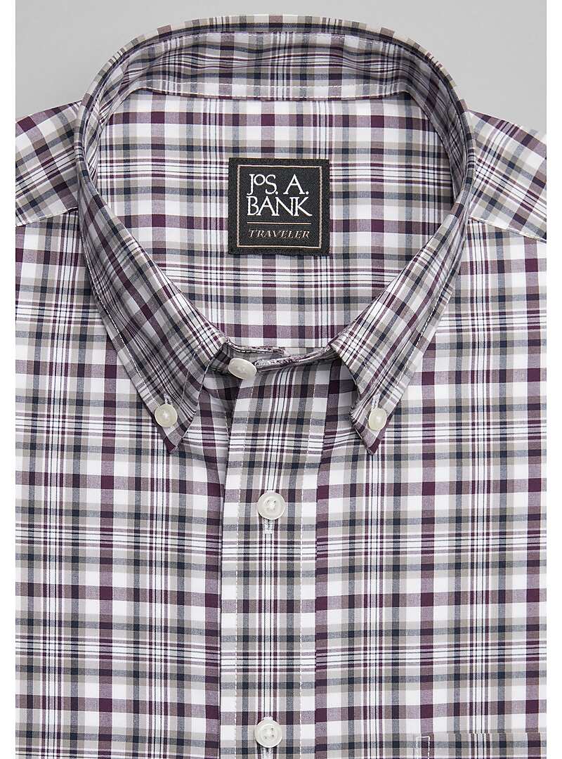 Traveler Collection Tailored Fit Button-Down Collar Plaid Sportshirt - Big & Tall#6LG9