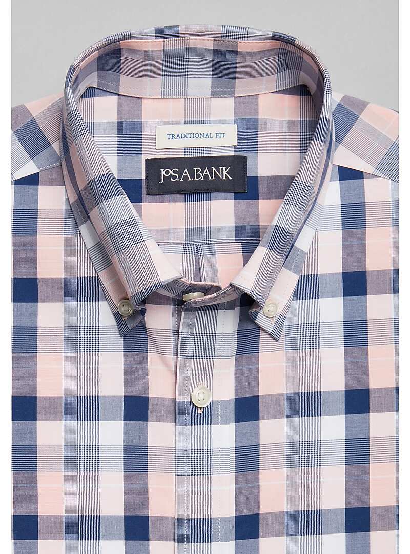 Jos. A. Bank Traditional Fit Button-Down Collar Bold Plaid Short Sleeve Sportshirt - Big & Tall#6MMG