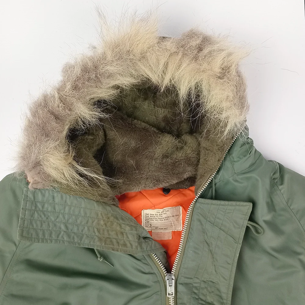 N-3B Jacket with Orange Interior and Fur Ruff - XL