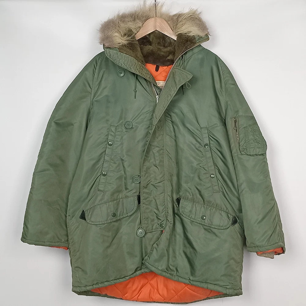 N-3B Jacket with Orange Interior and Fur Ruff - XL