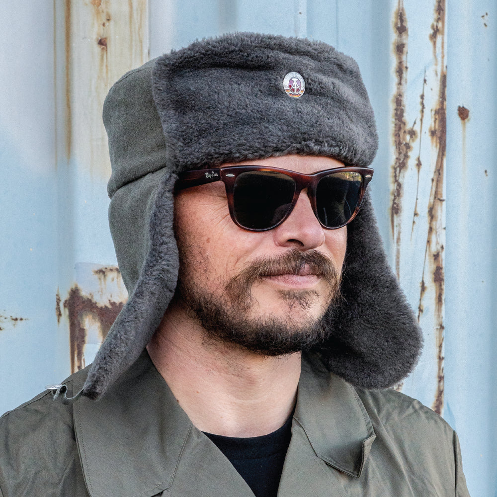 East German Ushanka With Badge