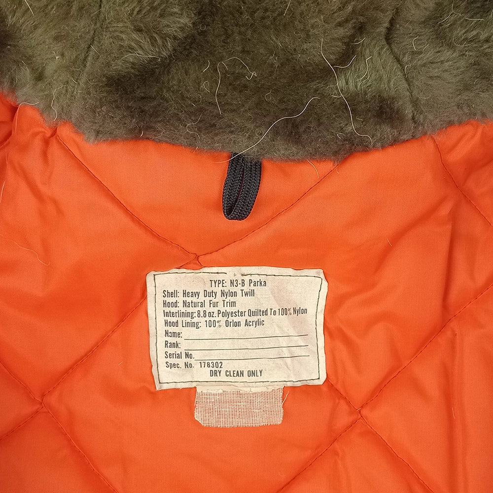 N-3B Jacket with Orange Interior and Fur Ruff - XL