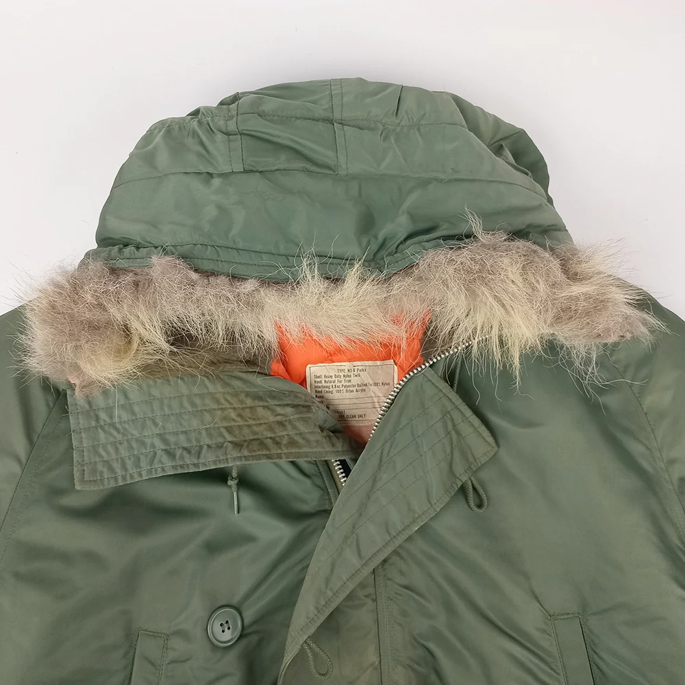 N-3B Jacket with Orange Interior and Fur Ruff - XL