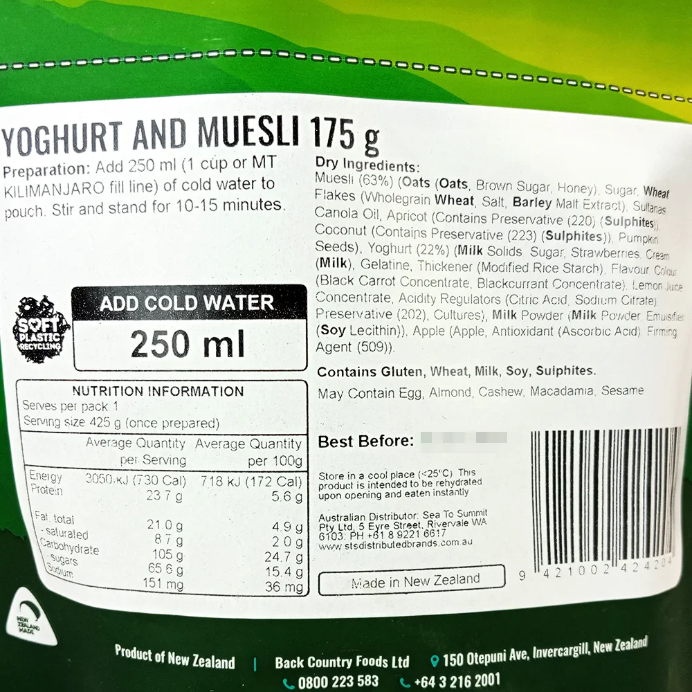 Back Country Cuisine - Yoghurt & Muesli