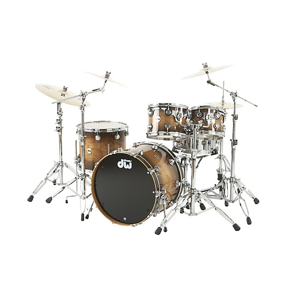 DW Collector's Cherry Lacquer Specialty 4 Piece Shell Pack All Cherry Natural to Candy Black Burst Chrome Hardware