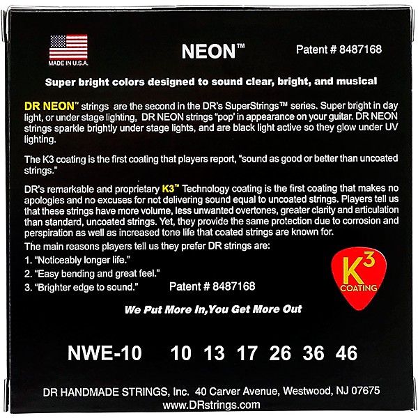 K3 NEON Hi Def White Electric Medium Guitar Strings