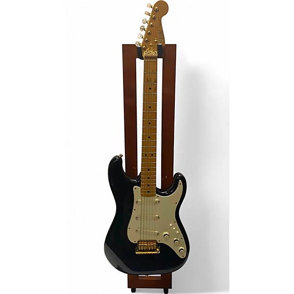 Vintage 1983 Fender Gold Elite Stratocaster Black Solid Body Electric Guitar