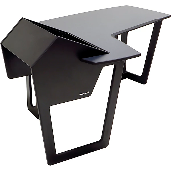 AIRE Edit Workstation with 8ru Rack on Right Hautelink Desktop Black Legs Left