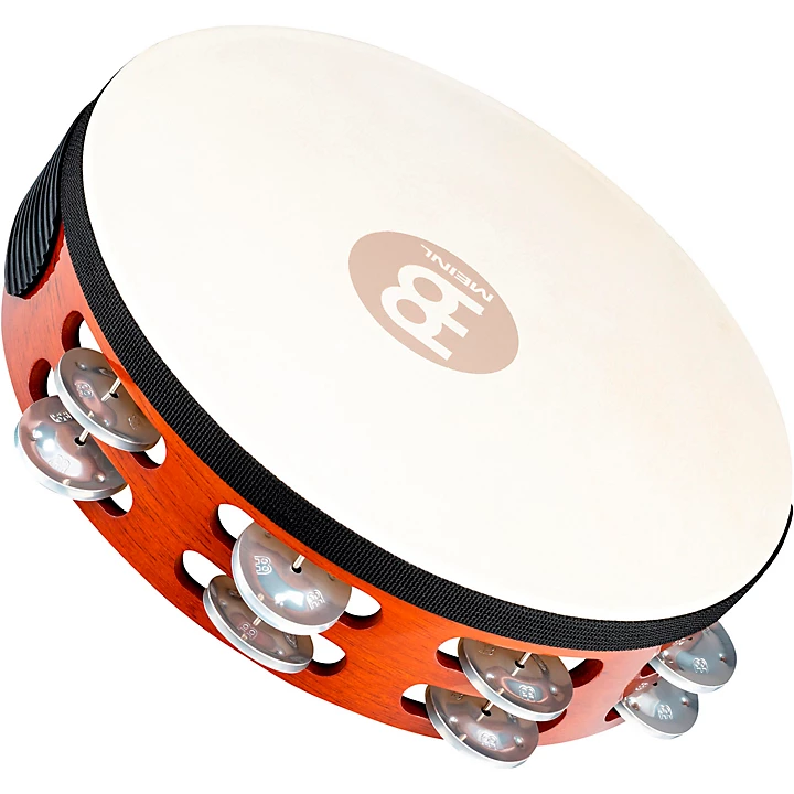 MEINL Goat Skin Wood Tambourine Two Rows Aluminum Jingles African Brown