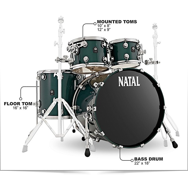 Cafe Racer US Fusion 22 4 Piece Shell Pack with 22 in Bass Drum British Racing Green Sparkle