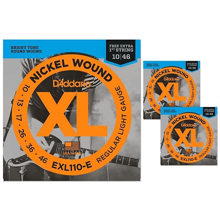 EXL110 E Light Electric Guitar Strings 3 Pack with 3 Bonus High E Strings 10 46