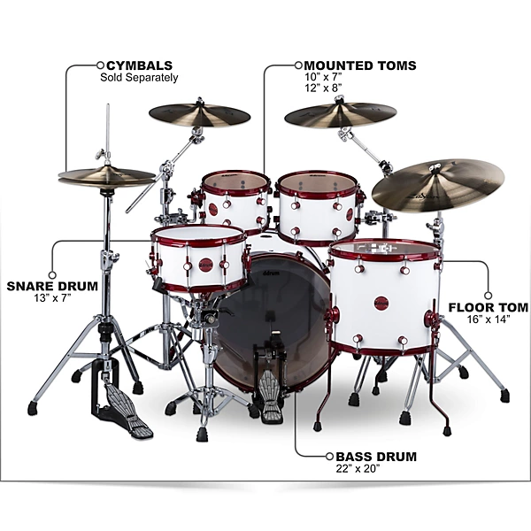 ddrum Reflex White with Red Shell Hardware Level 1 White Red L42830004002000.gc