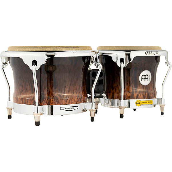 Free Ride Series High Gloss Wood Bongos Brown Burl 7 in and 8 1 2 in