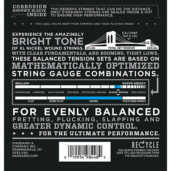 EXL170BT Balanced Tension 45 107 Long Scale Electric Bass String Set